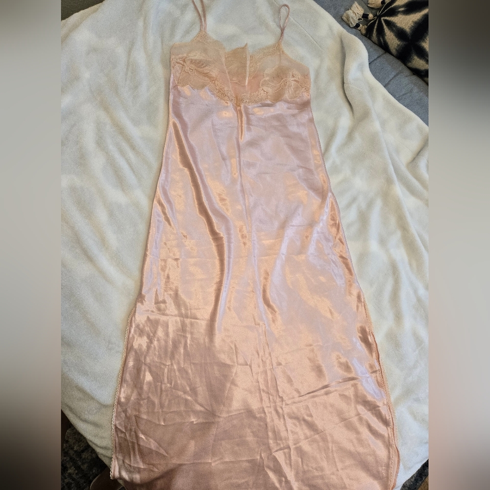 Silky Lace-Trim Chemise Slip in Blush Pink